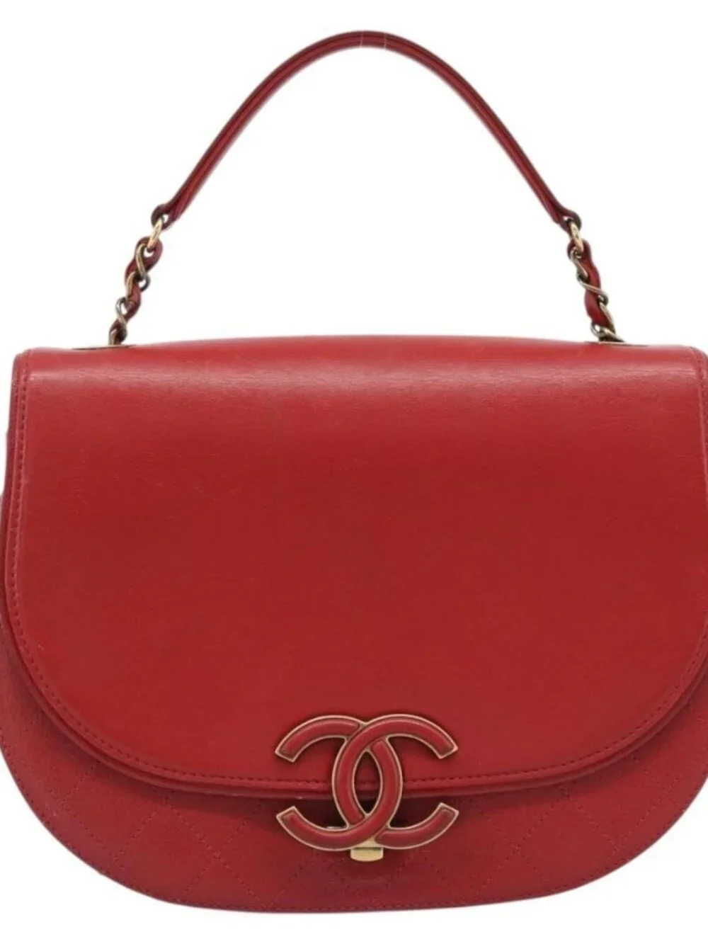 CHANEL Chain Shoulder Bag Calf Skin Red CC Auth ka4671M